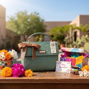 Sage Green Bow Embossed Tooled Artisan LEATHER Cross Body Messenger Bag Purse